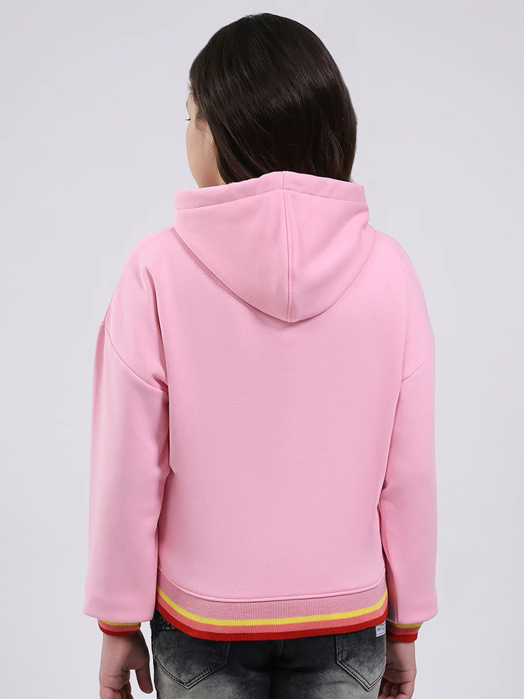 Girls Pink Printed Hooded Full Sleeve Sweatshirt - Image 5