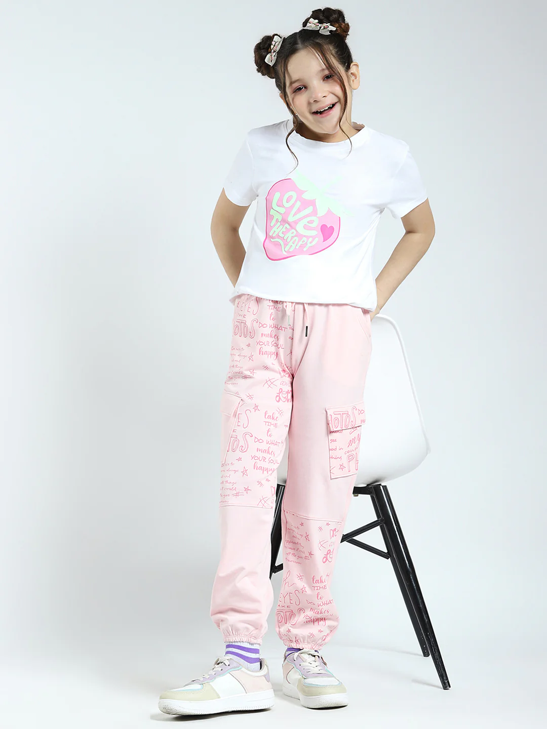 Girls Pink Printed Regular Fit Lower - Image 2