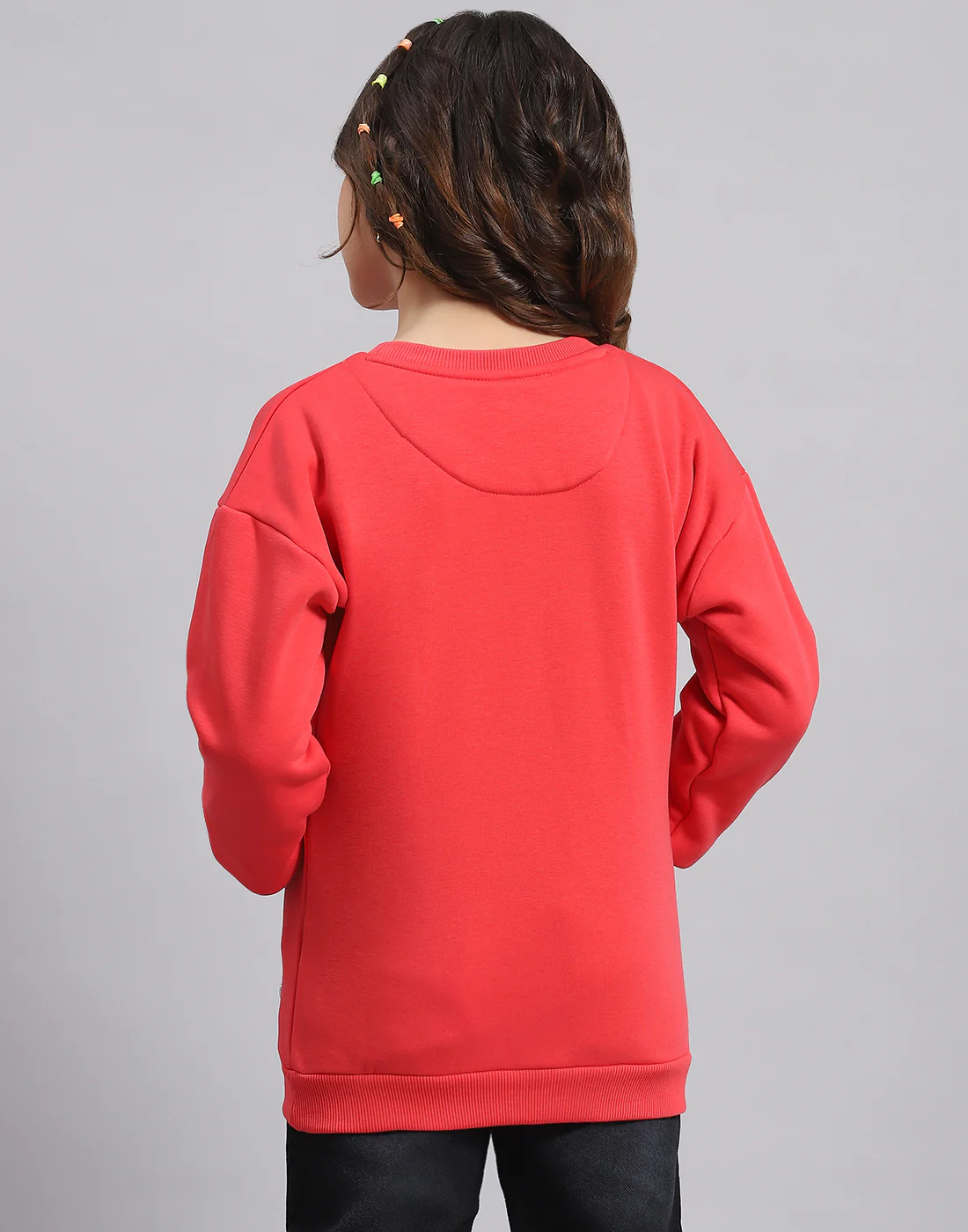 Girls Pink Printed Round Neck Full Sleeve Sweatshirt - Image 5