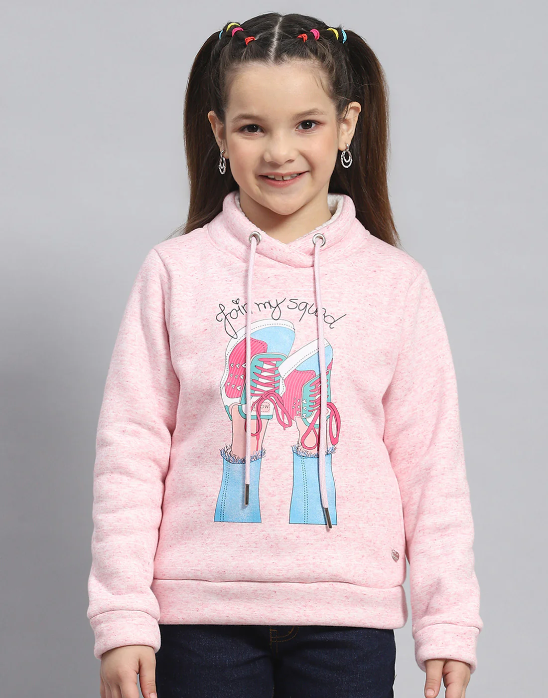 Girls Pink Printed Round Neck Full Sleeve Sweatshirt - Image 2