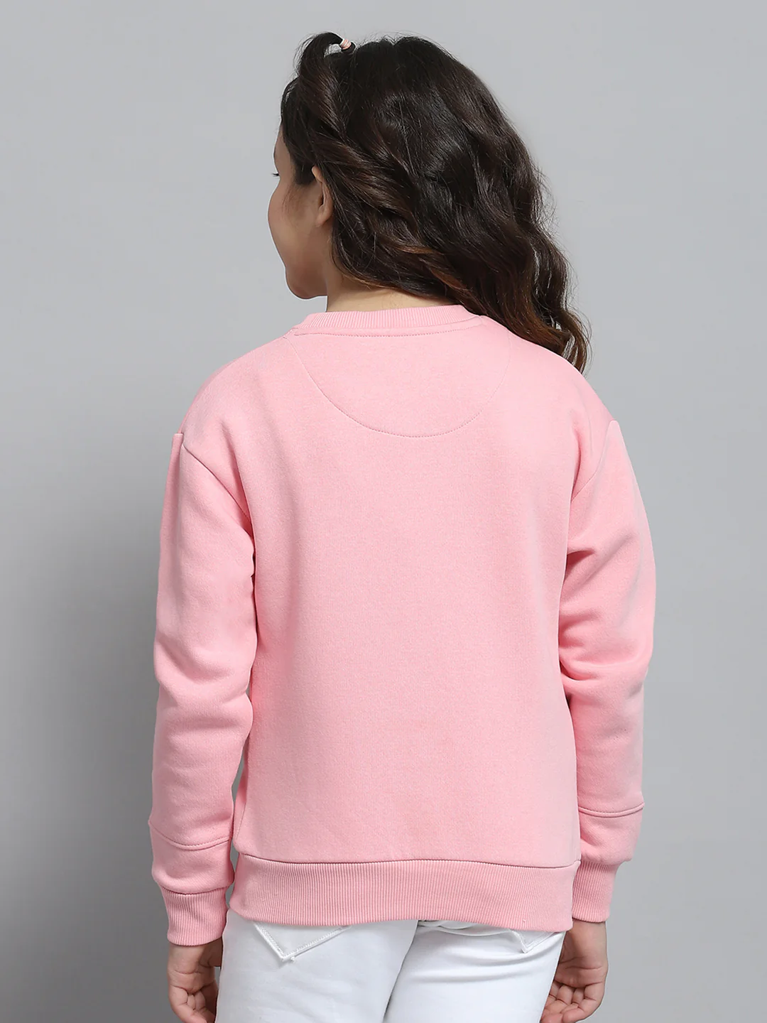 Girls Pink Printed Round Neck Full Sleeve Sweatshirt - Image 5
