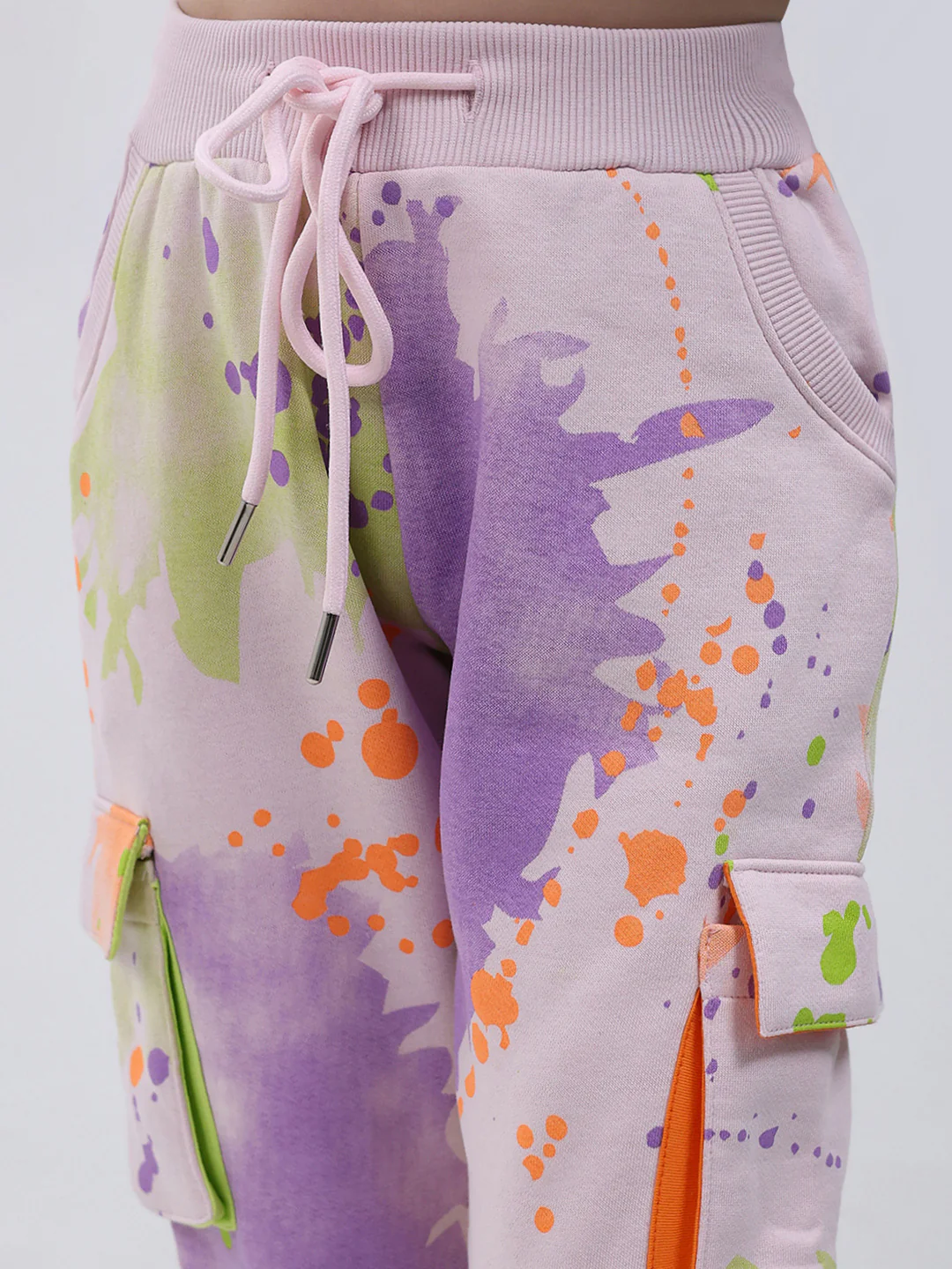Girls Pink Printed Round Neck Full Sleeve Tracksuit - Image 8