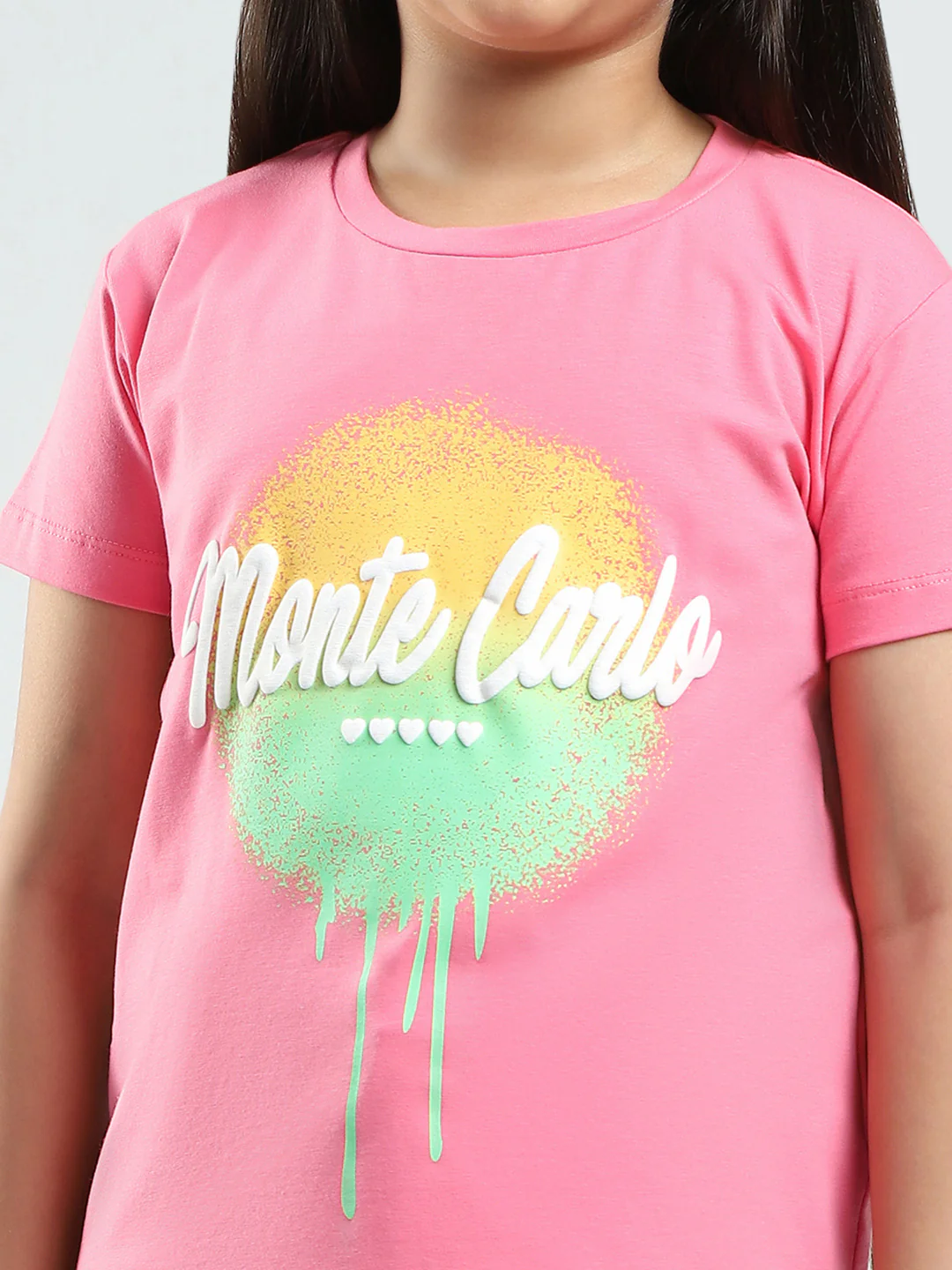Girls Pink Printed Round Neck Half Sleeve Top - Image 6