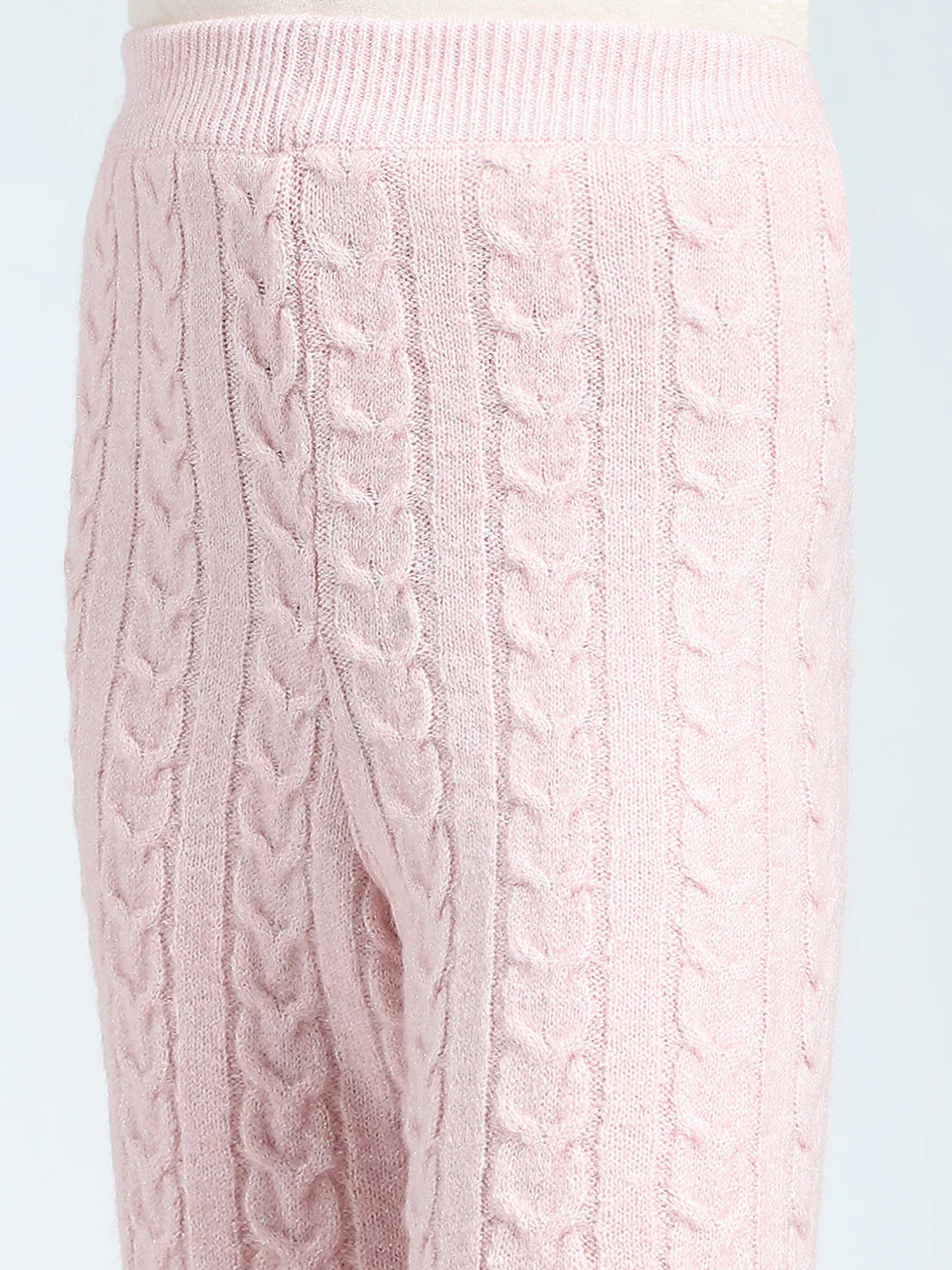 Girls Pink Self Design Round Neck Full Sleeve Cords Set - Image 8