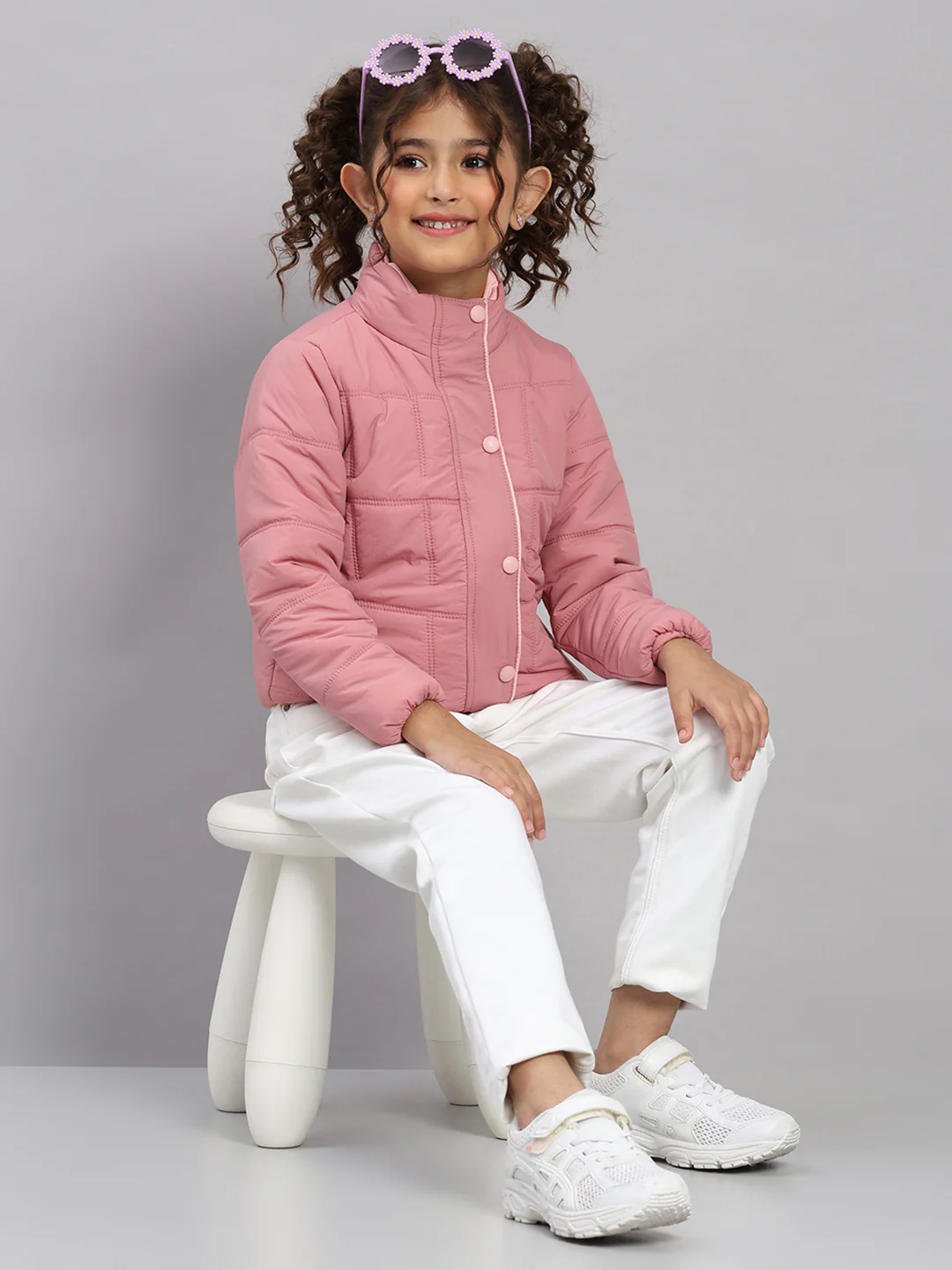 Girls Pink Solid Collar Full Sleeve Jacket - Image 2