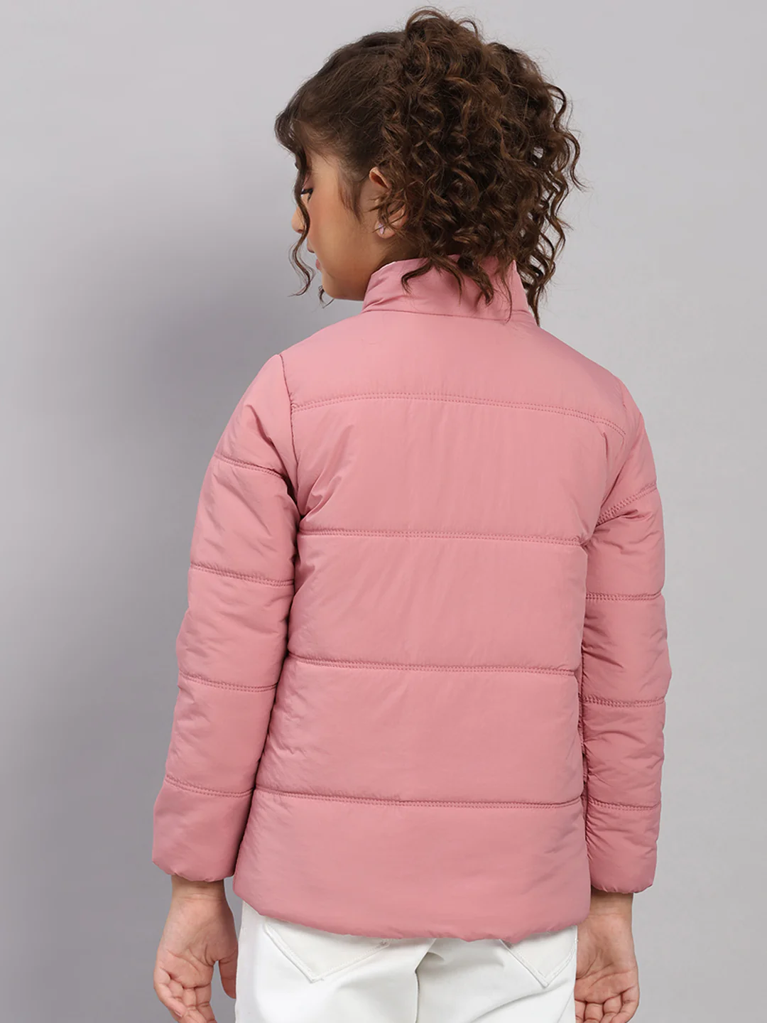 Girls Pink Solid Collar Full Sleeve Jacket - Image 5