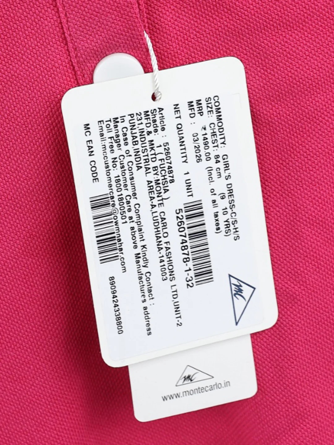 Girls Pink Solid Collar Half Sleeve Dress - Image 6