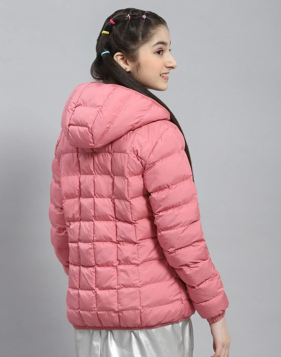 Girls Pink Solid Hooded Full Sleeve Girls Jacket - Image 5