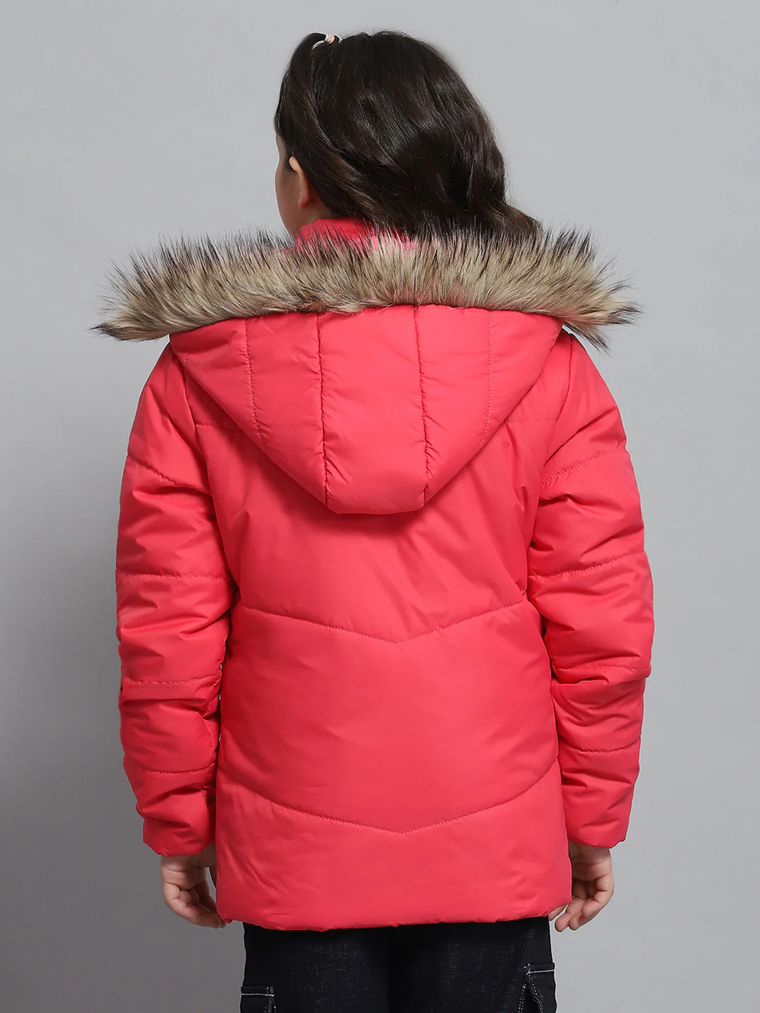 Girls Pink Solid Hooded Full Sleeve Jacket - Image 5
