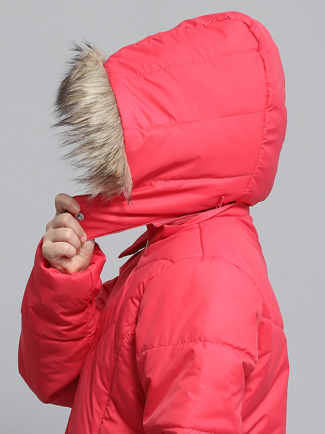 Girls Pink Solid Hooded Full Sleeve Jacket - Image 8