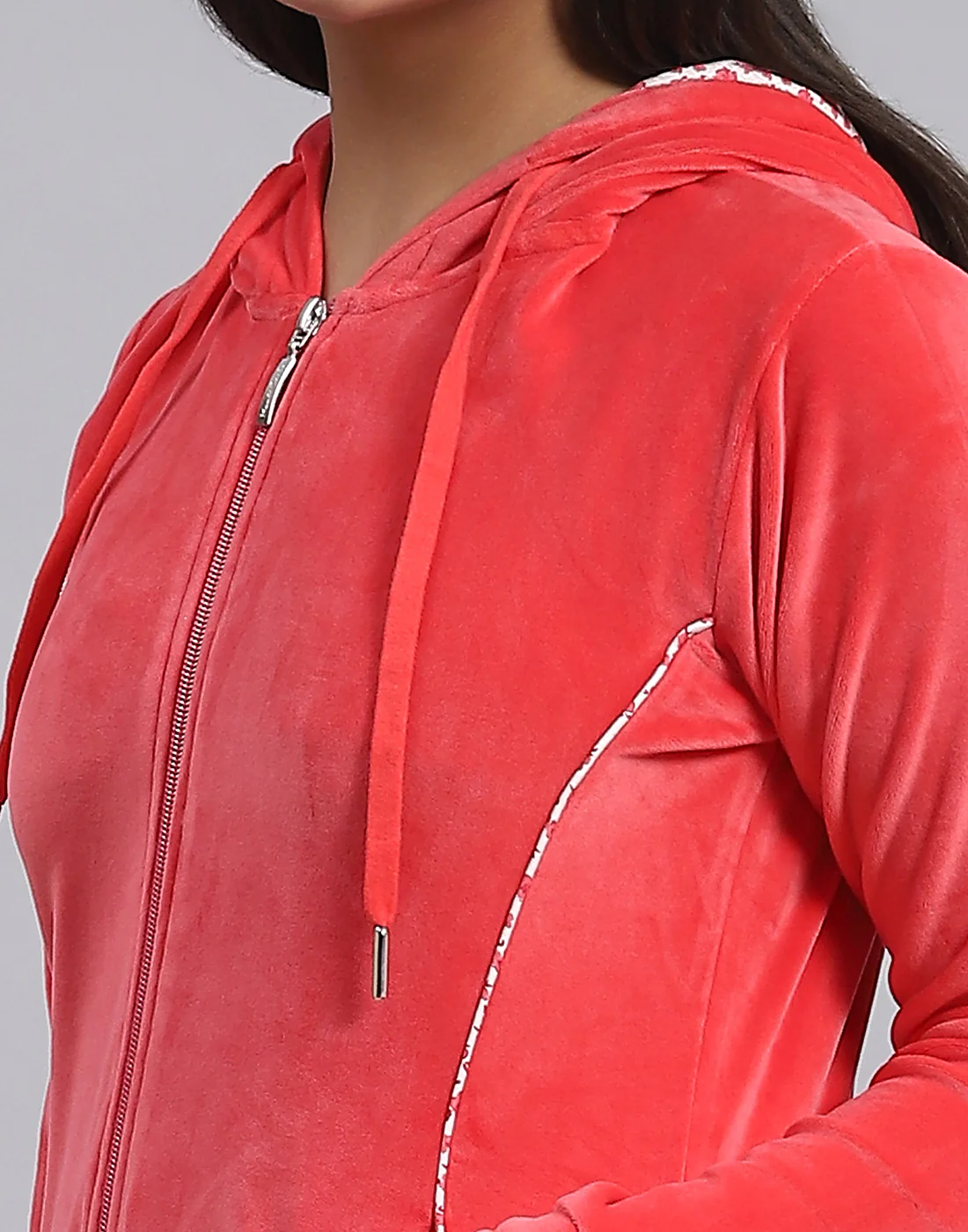 Girls Pink Solid Hooded Full Sleeve Tracksuit - Image 6