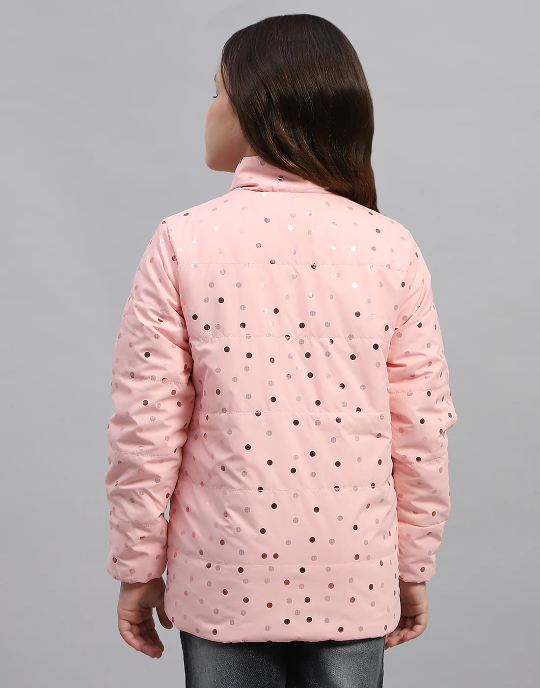 Girls Pink Solid Mock Neck Full Sleeve Jacket - Image 5