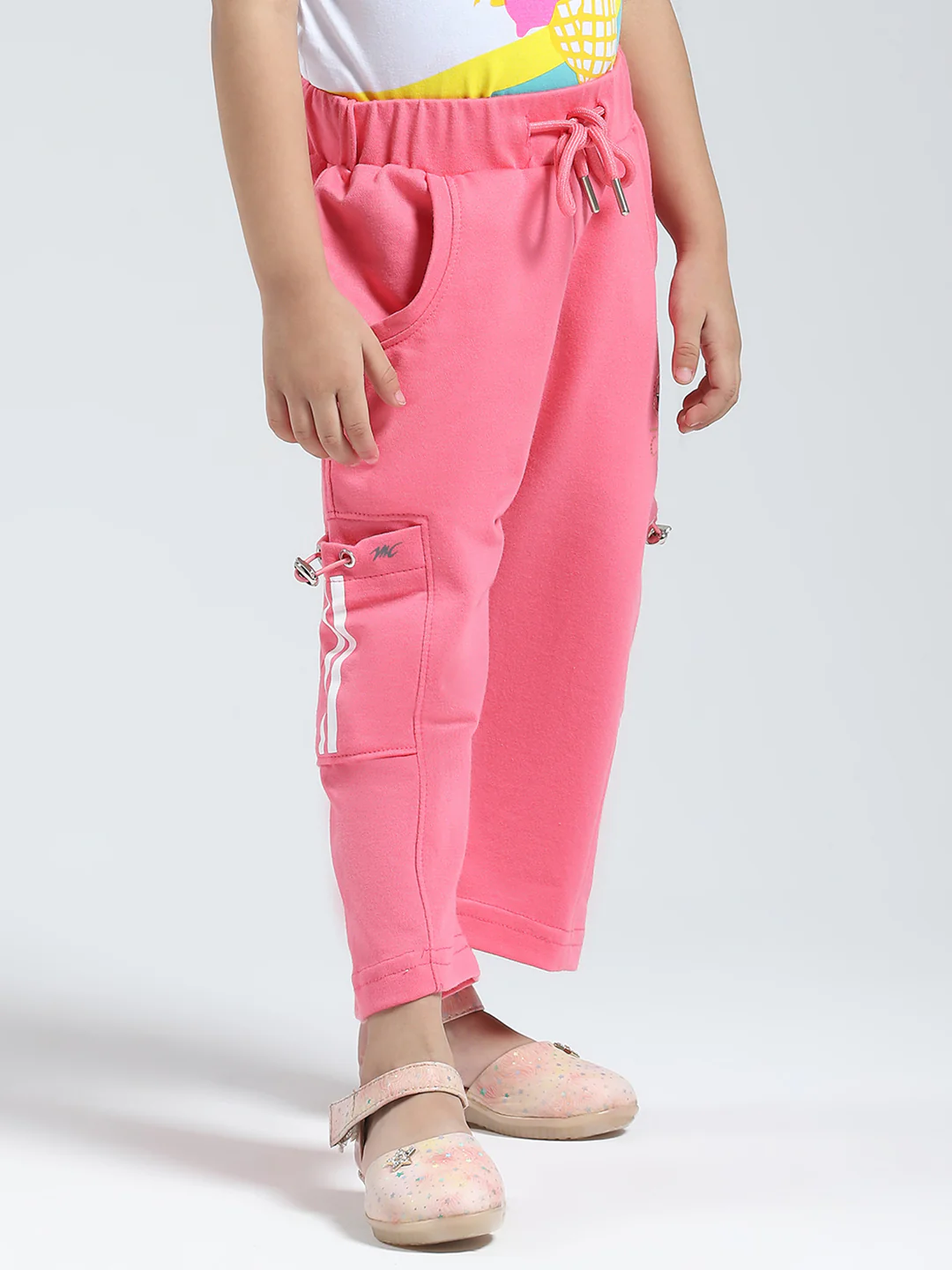 Girls Pink Solid Regular Fit Capri - Image 4