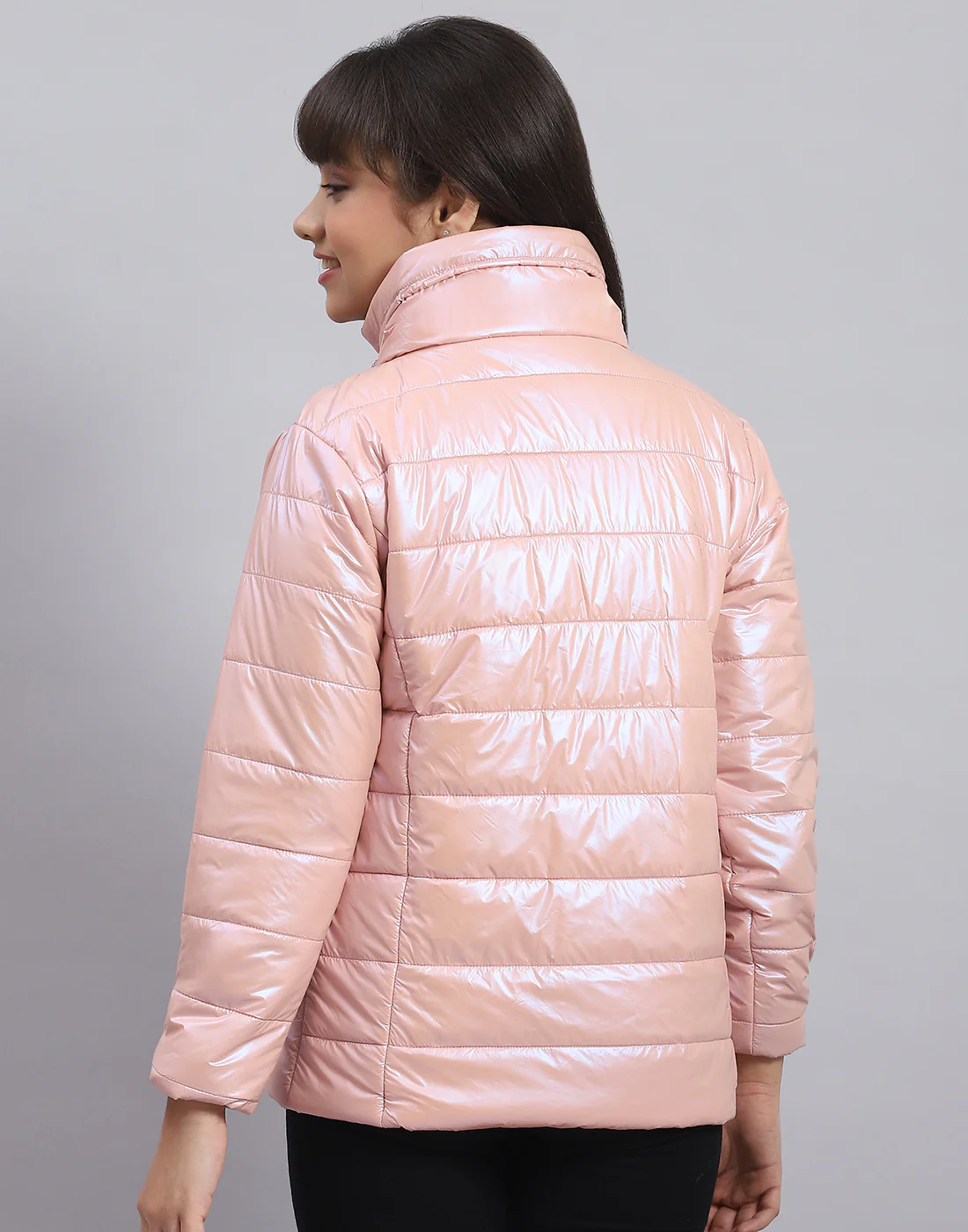 Girls Pink Solid Stand Collar Full Sleeve Girls Jacket - Image 6