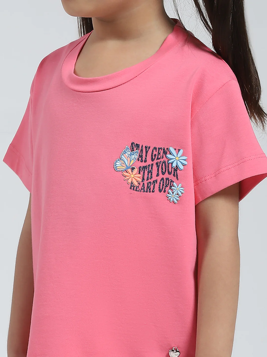 Girls Pink Solid Round Neck Half Sleeve Top - Image 6