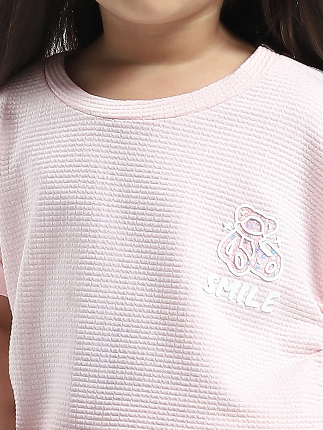 Girls Pink Solid Round Neck Half Sleeve Top - Image 6