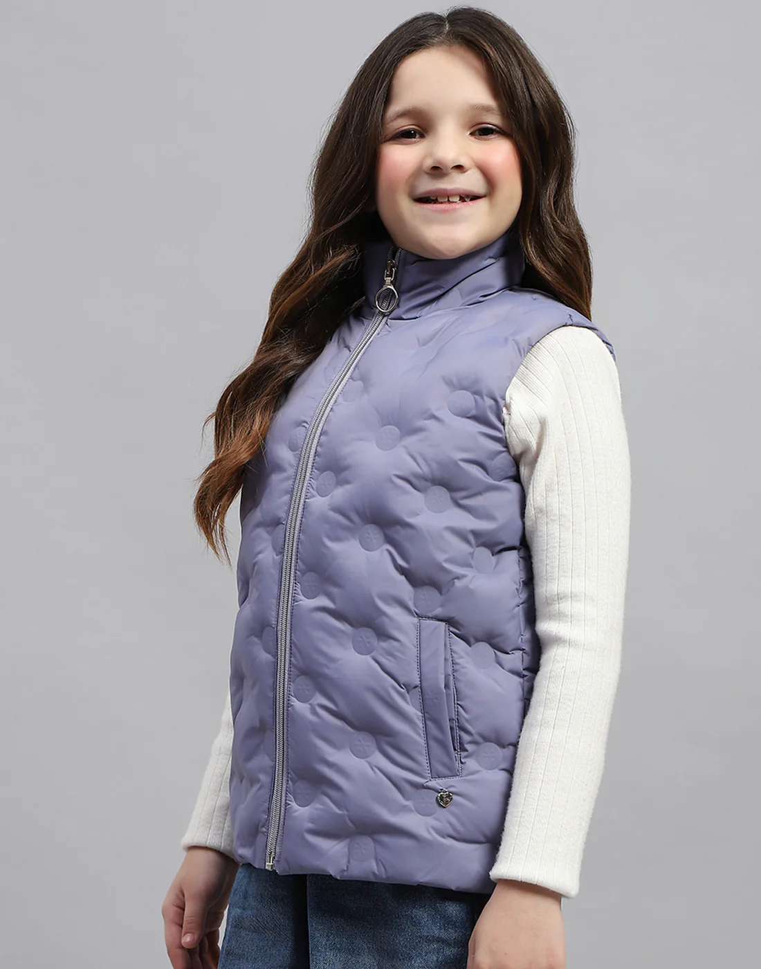 Girls Purple Polka Dots High Neck Sleeveless Jacket - Image 3