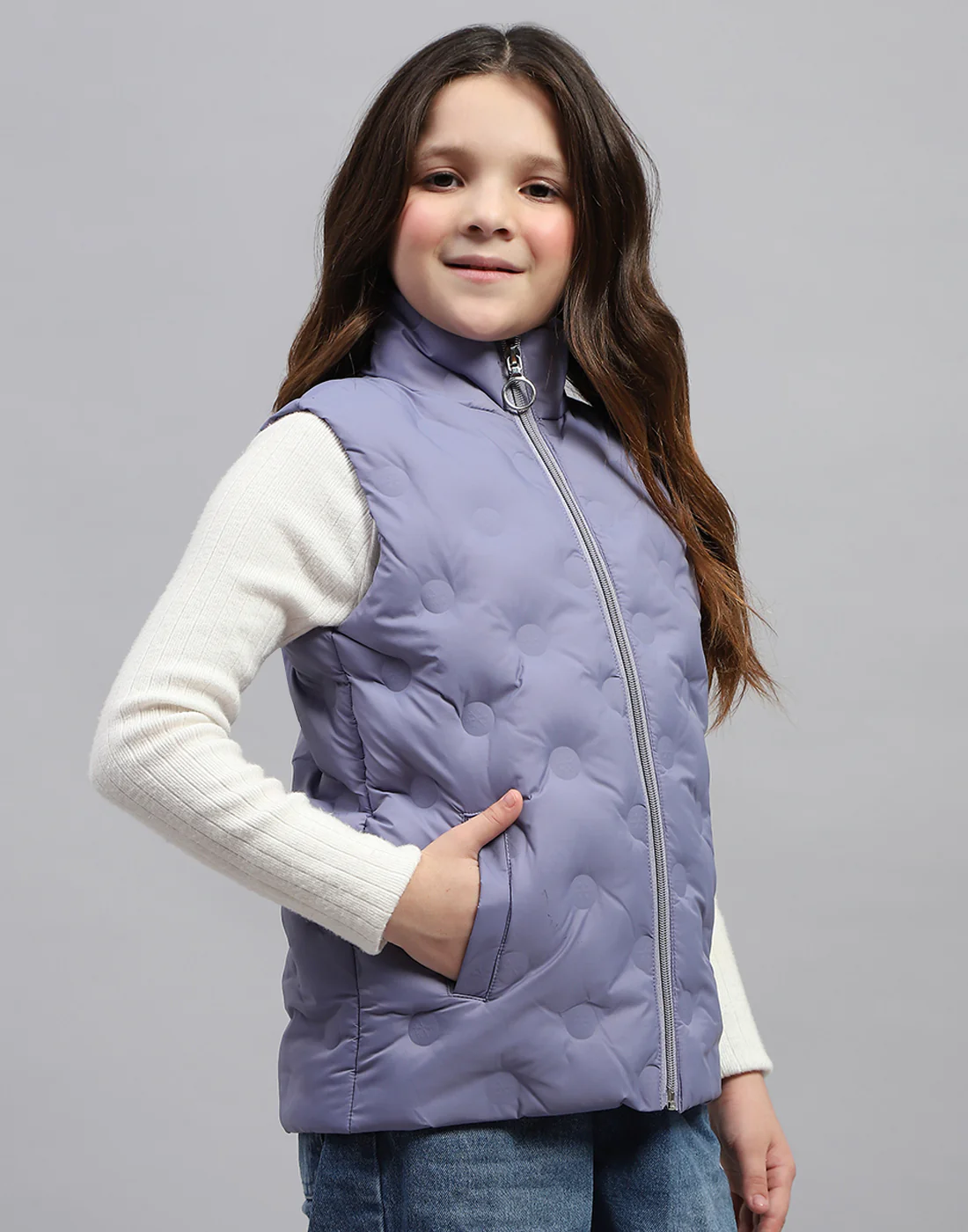 Girls Purple Polka Dots High Neck Sleeveless Jacket - Image 4