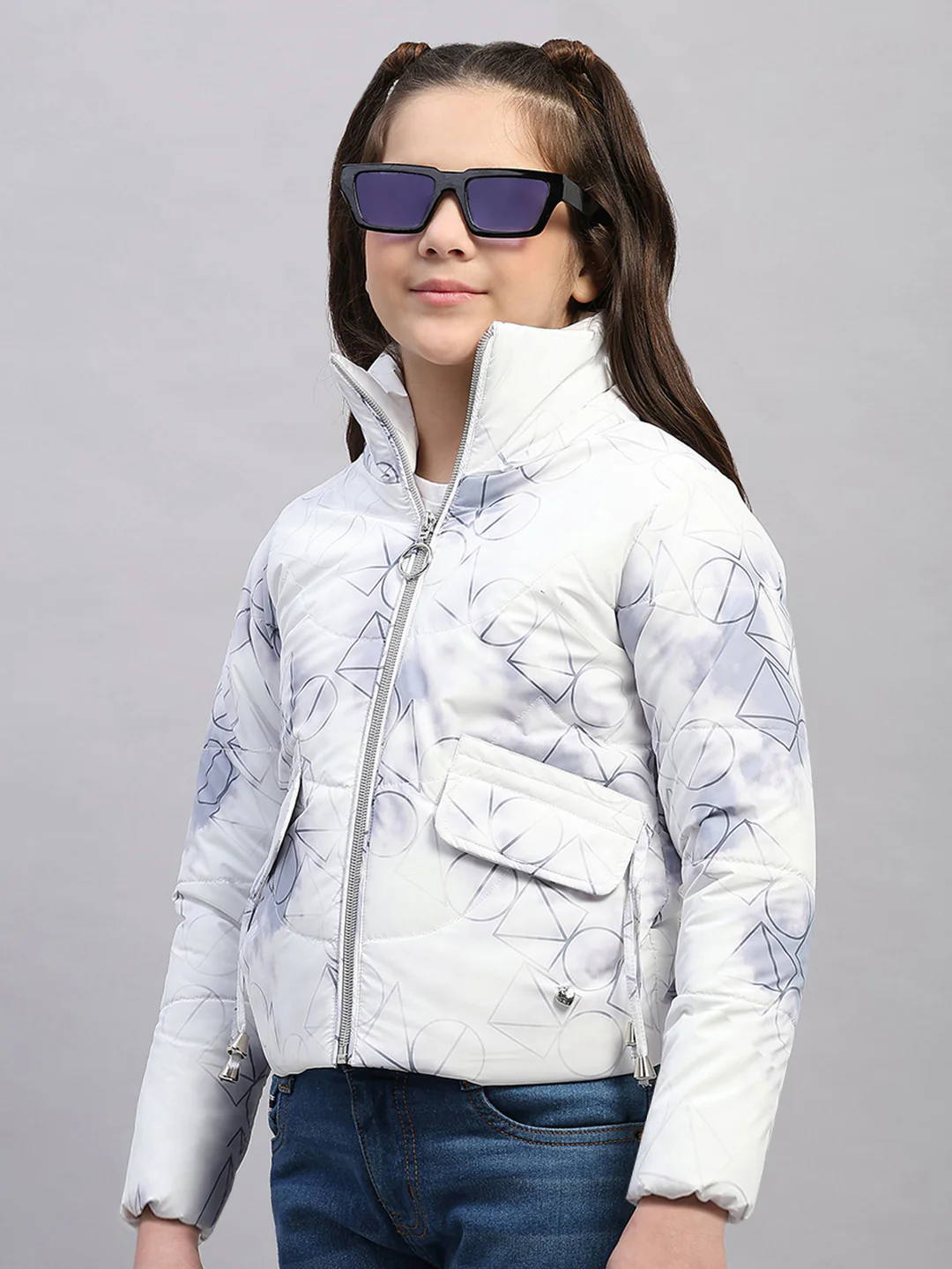 Girls Purple Printed Collar Full Sleeve Jacket - Image 3