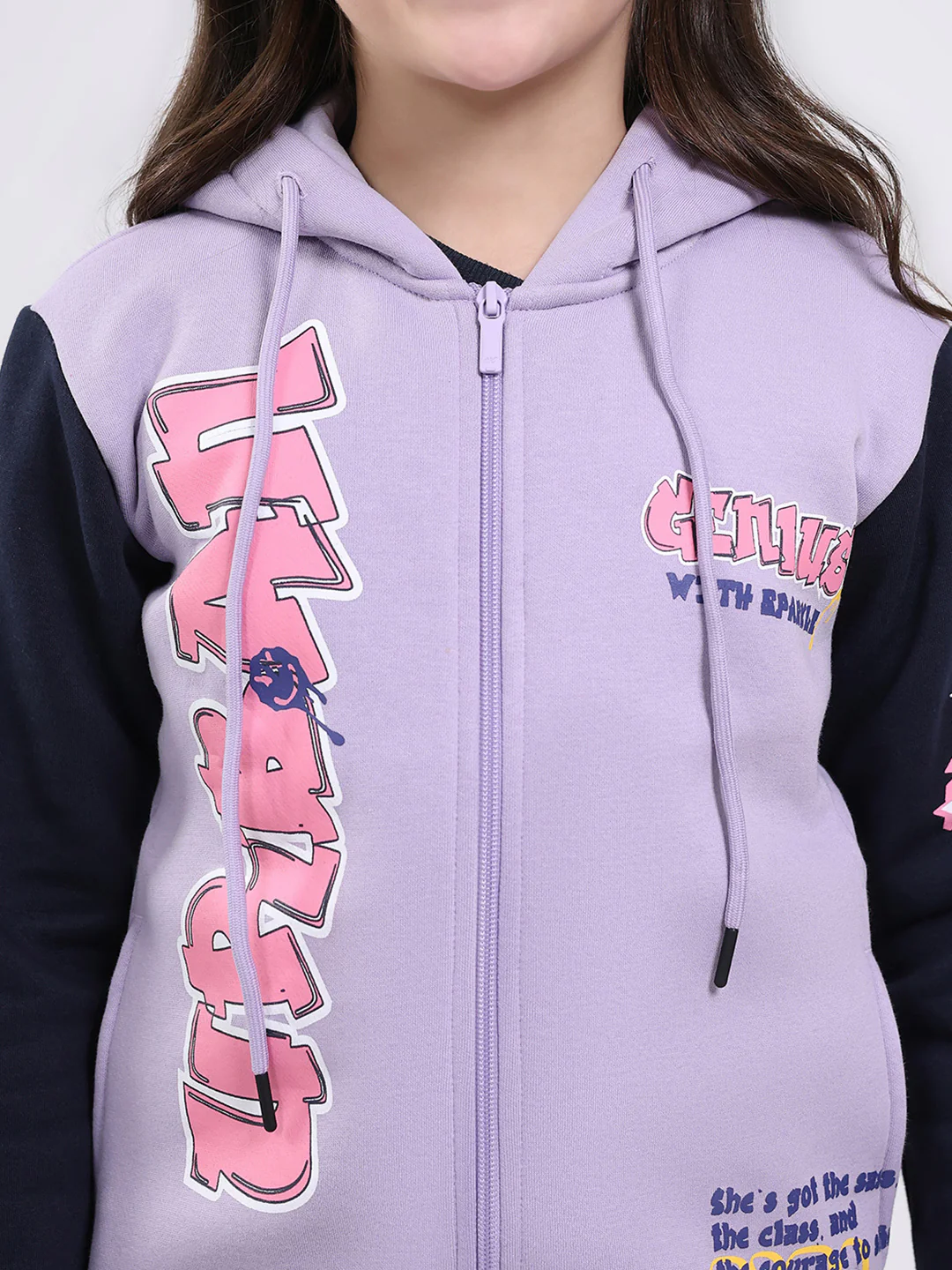 Girls Purple Printed Hooded Full Sleeve Sweatshirt - Image 7