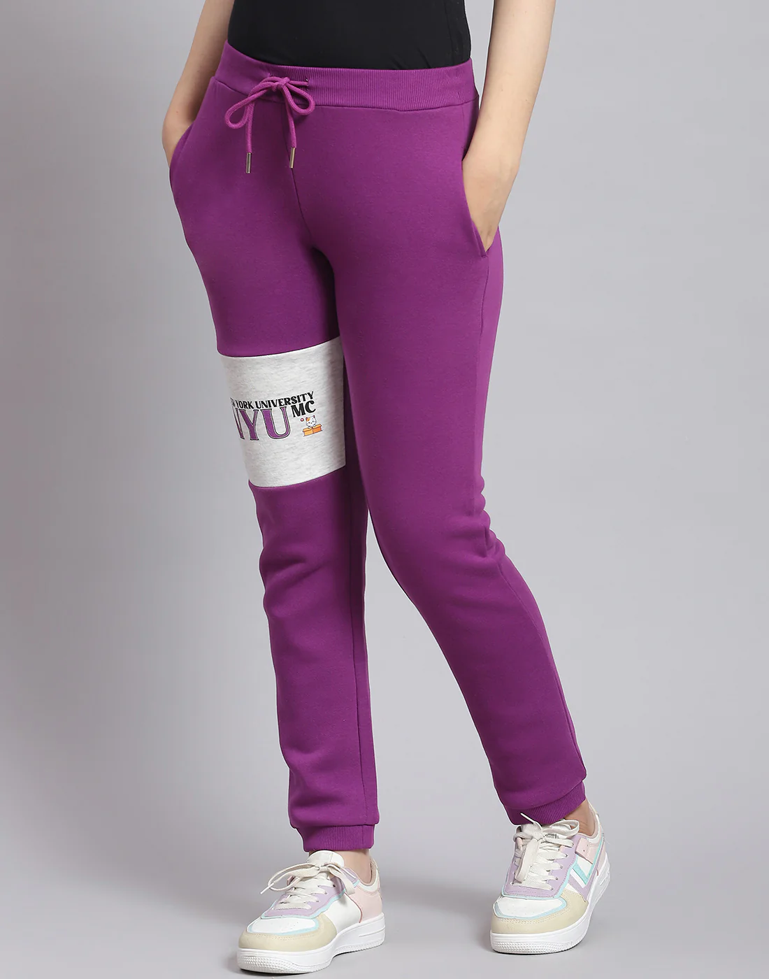 Girls Purple Printed Hooded Full Sleeve Tracksuit - Image 7