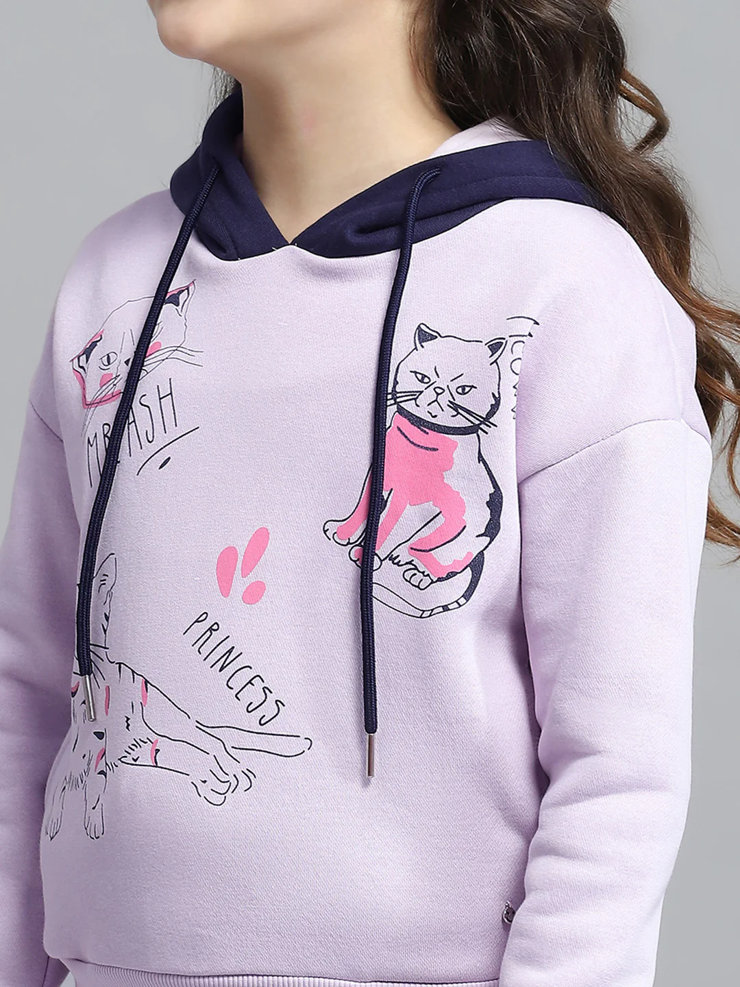 Girls Purple Printed Hooded Full Sleeve Tracksuit - Image 6