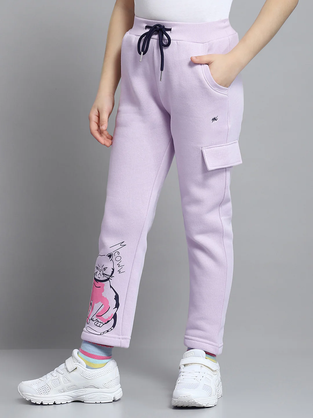 Girls Purple Printed Hooded Full Sleeve Tracksuit - Image 7