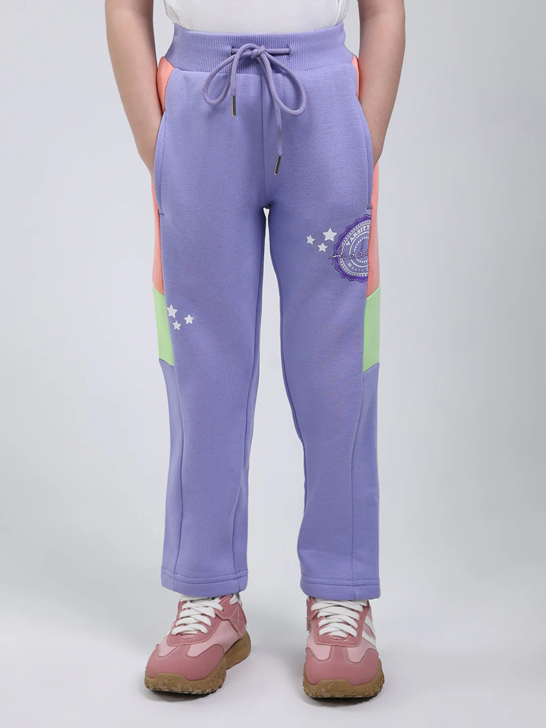 Girls Purple Printed Hooded Full Sleeve Tracksuit - Image 7