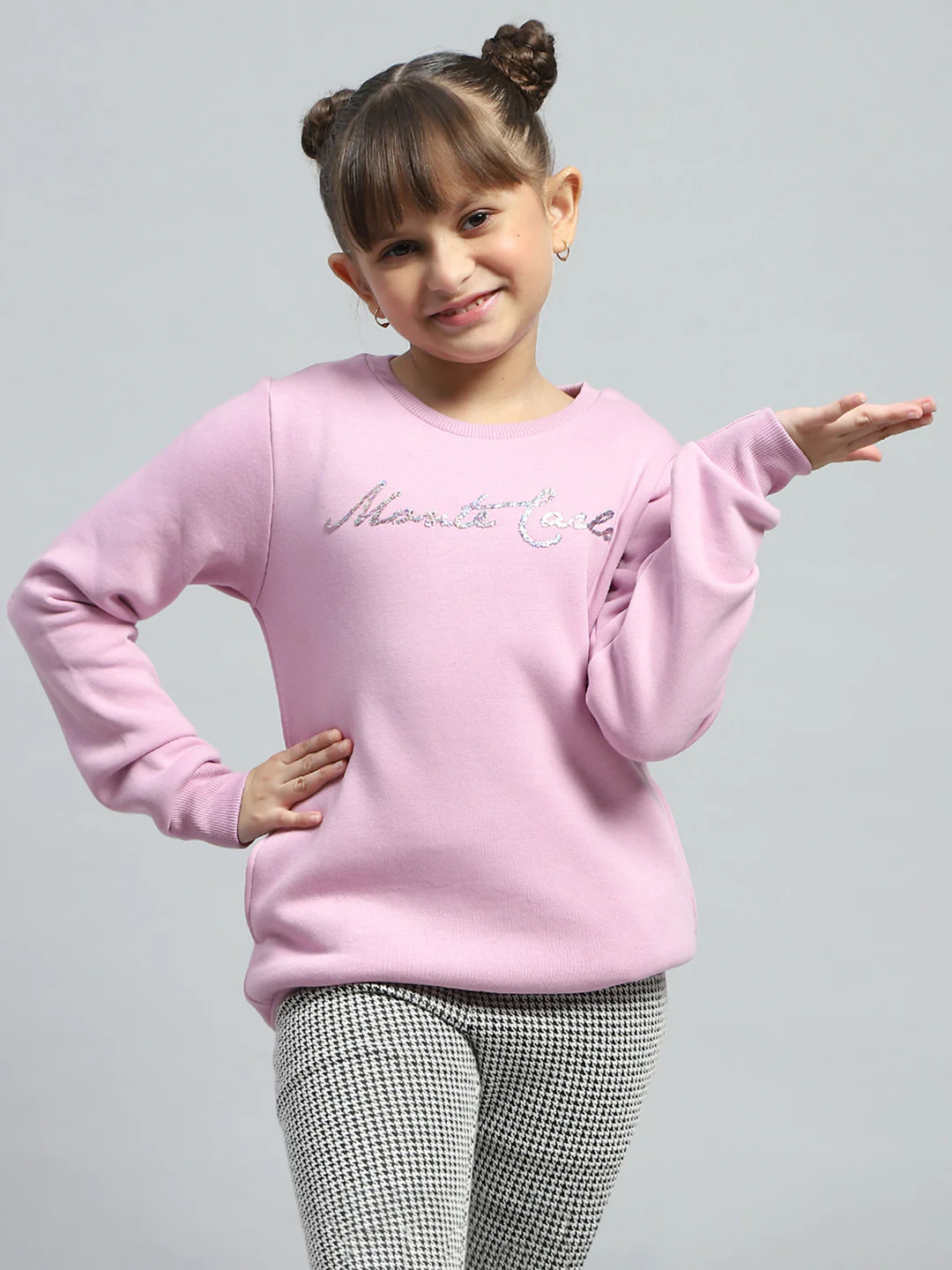 Girls Purple Printed Round Neck Full Sleeve Sweatshirt - Image 2