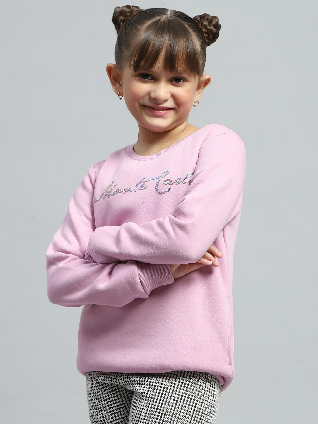 Girls Purple Printed Round Neck Full Sleeve Sweatshirt - Image 3
