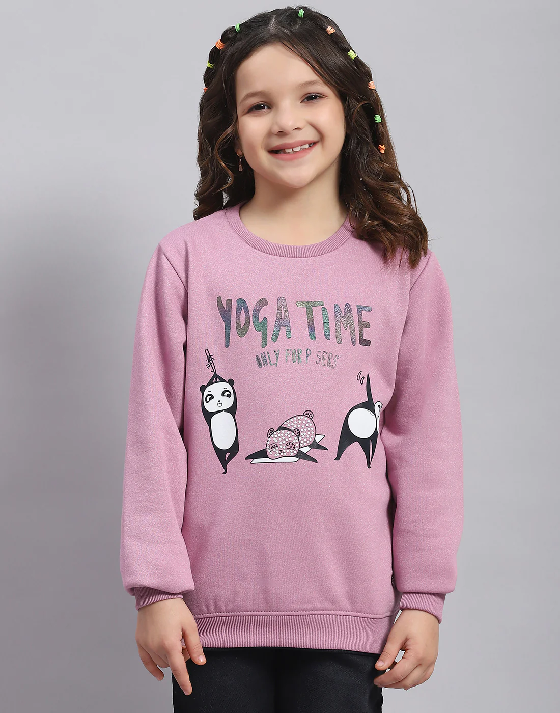 Girls Purple Printed Round Neck Full Sleeve Sweatshirt - Image 3