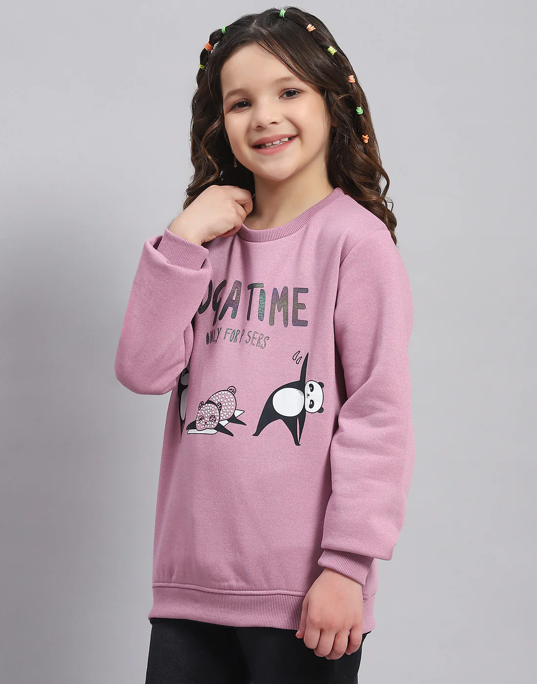 Girls Purple Printed Round Neck Full Sleeve Sweatshirt - Image 4