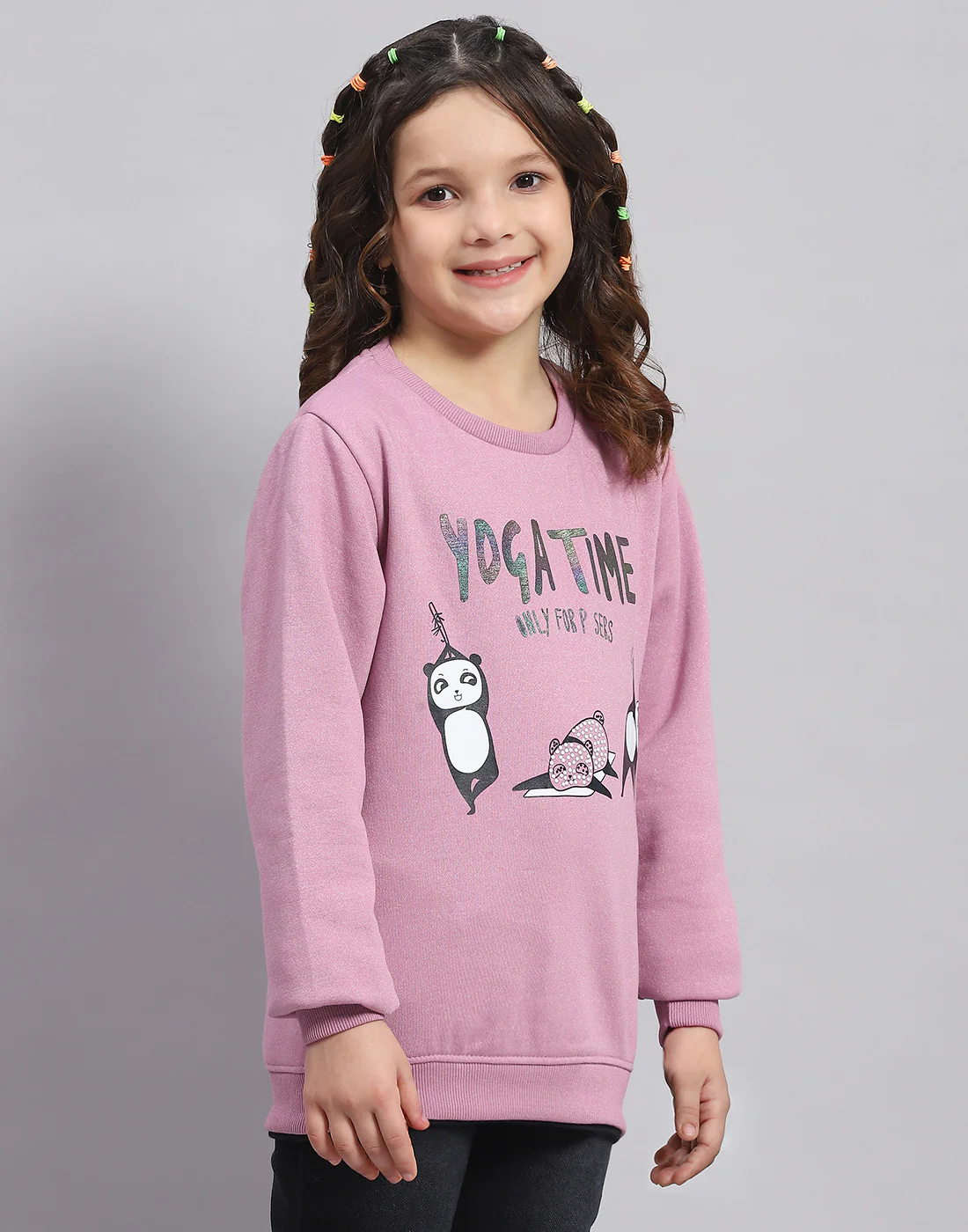 Girls Purple Printed Round Neck Full Sleeve Sweatshirt - Image 5