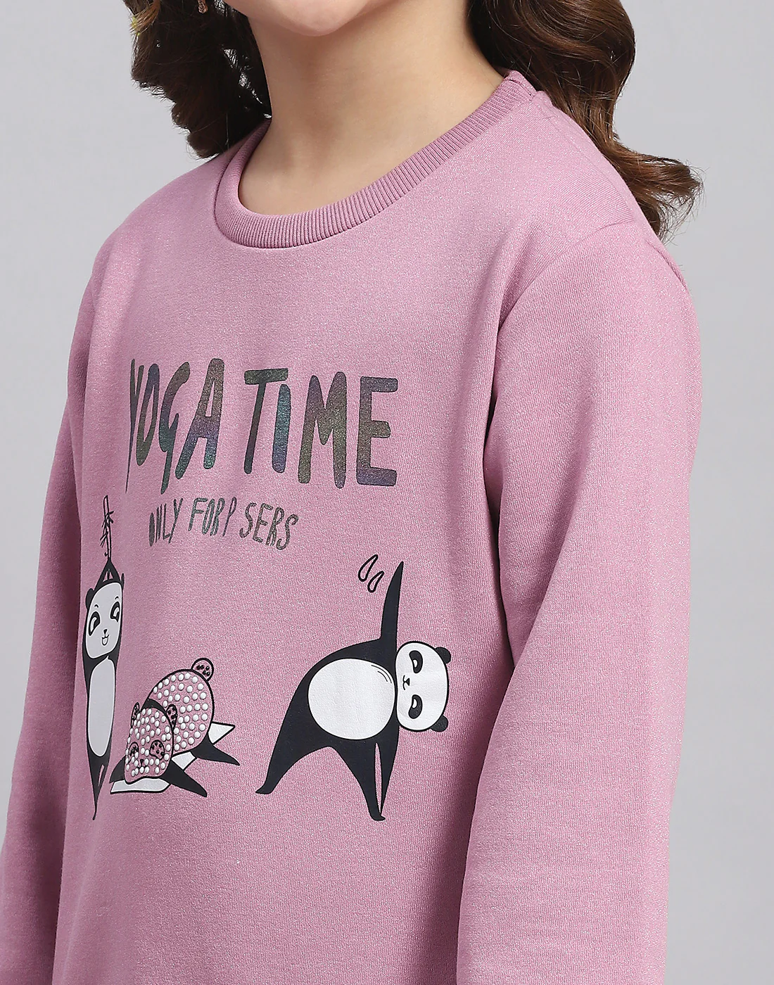 Girls Purple Printed Round Neck Full Sleeve Sweatshirt - Image 7