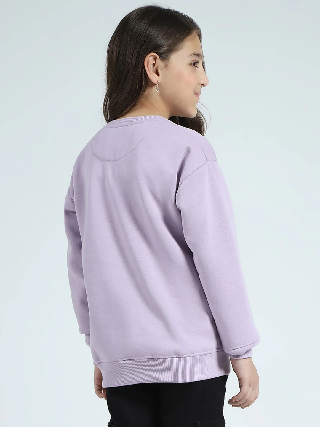 Girls Purple Printed Round Neck Full Sleeve Sweatshirt - Image 5