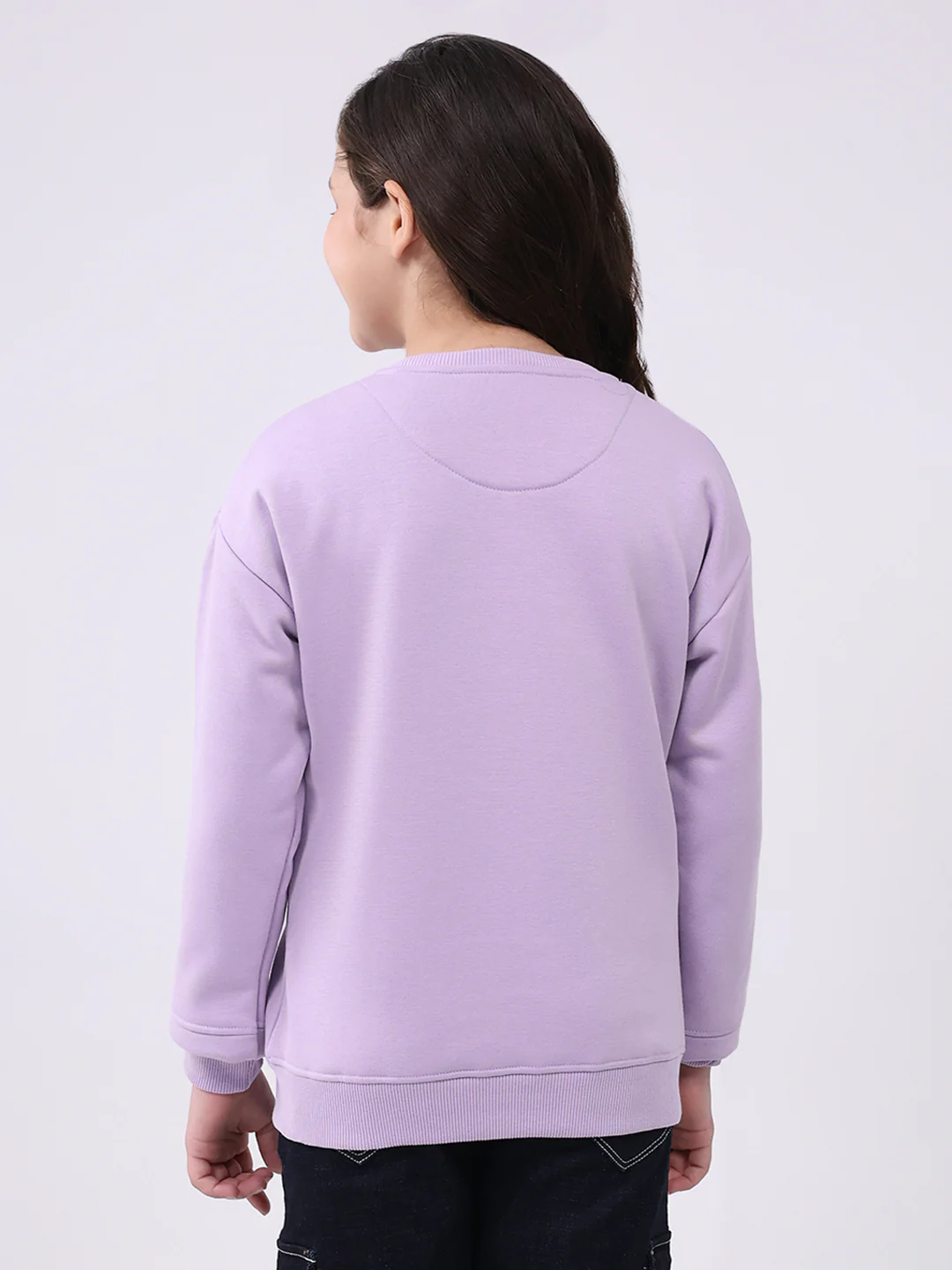 Girls Purple Printed Round Neck Full Sleeve Sweatshirt - Image 5