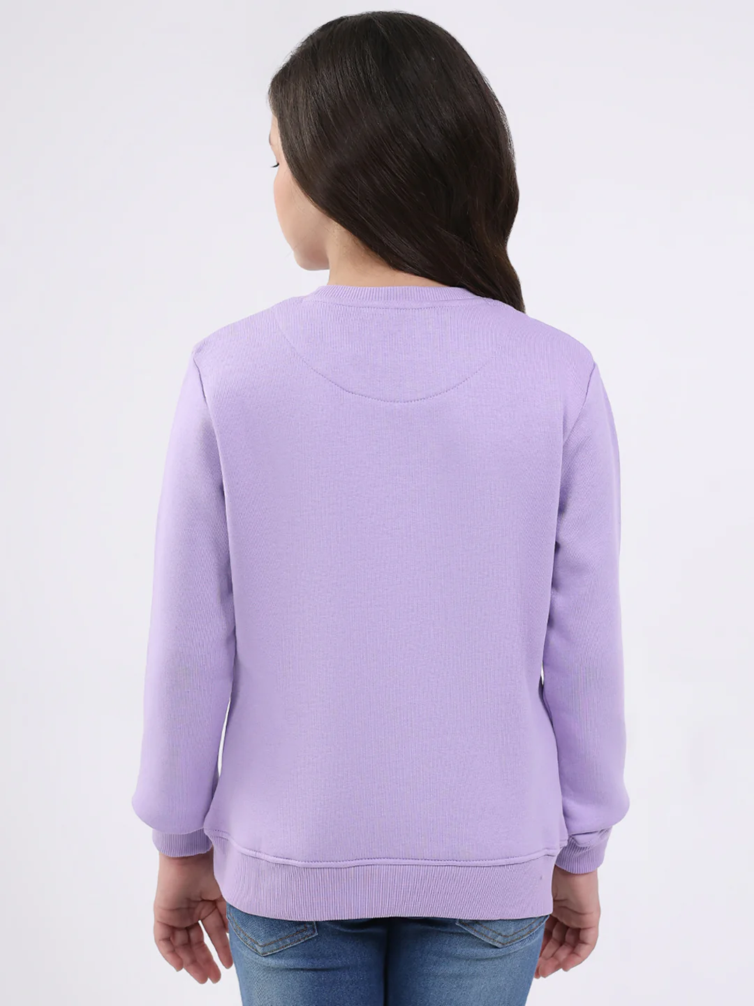 Girls Purple Printed Round Neck Full Sleeve Sweatshirt - Image 5