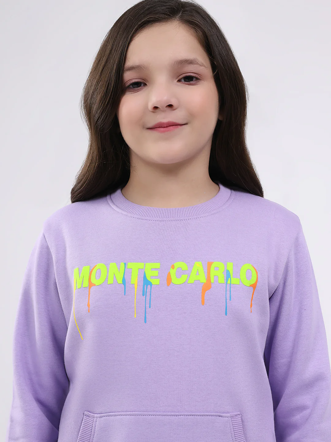 Girls Purple Printed Round Neck Full Sleeve Sweatshirt - Image 6