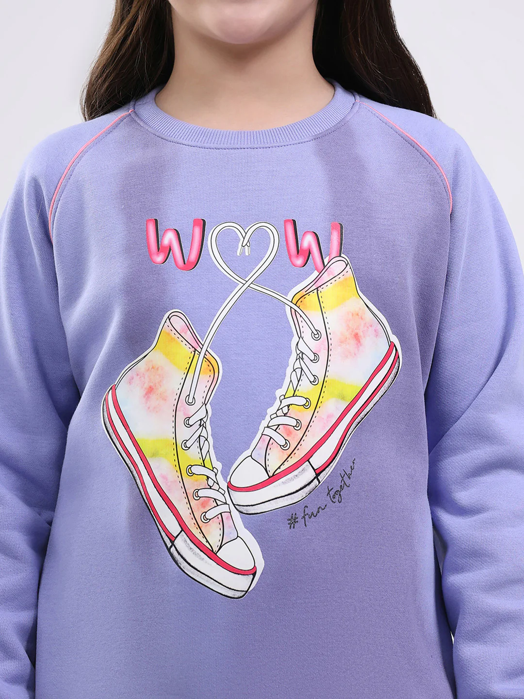 Girls Purple Printed Round Neck Full Sleeve Sweatshirt - Image 6