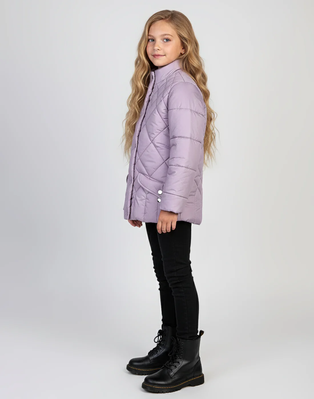 Girls Purple Self Design Collar Full Sleeve Girls Jacket - Image 2