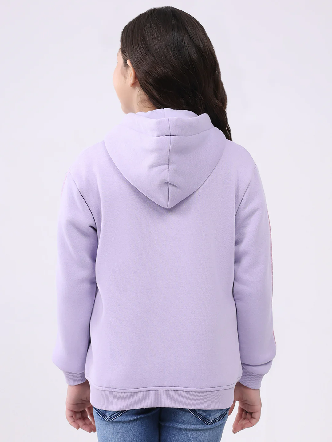 Girls Purple Self Design Hooded Full Sleeve Sweatshirt - Image 5
