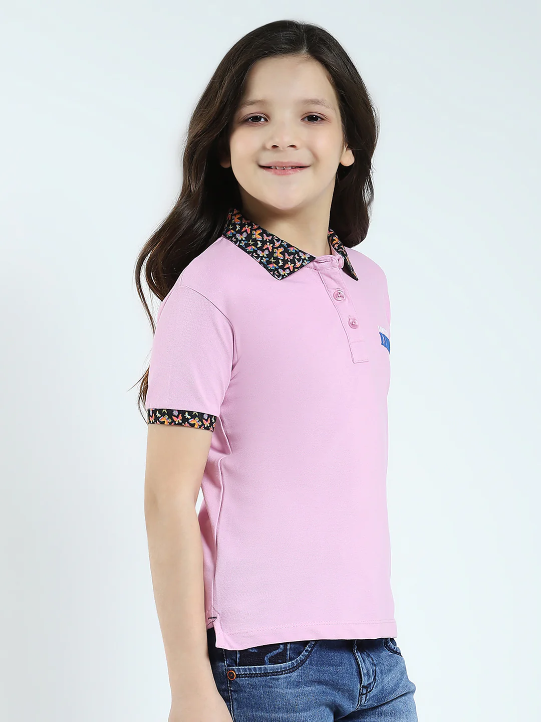 Girls Purple Solid Collar Half Sleeve T-Shirt - Image 4