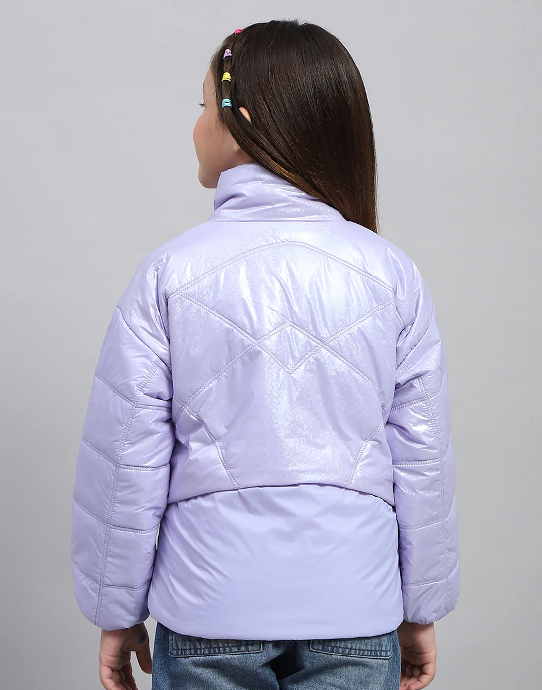 Girls Purple Solid High Neck Full Sleeve Jacket - Image 5