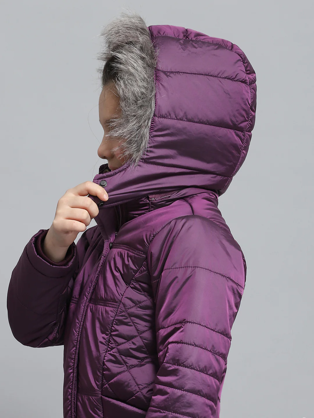 Girls Purple Solid Hooded Full Sleeve Jacket - Image 7