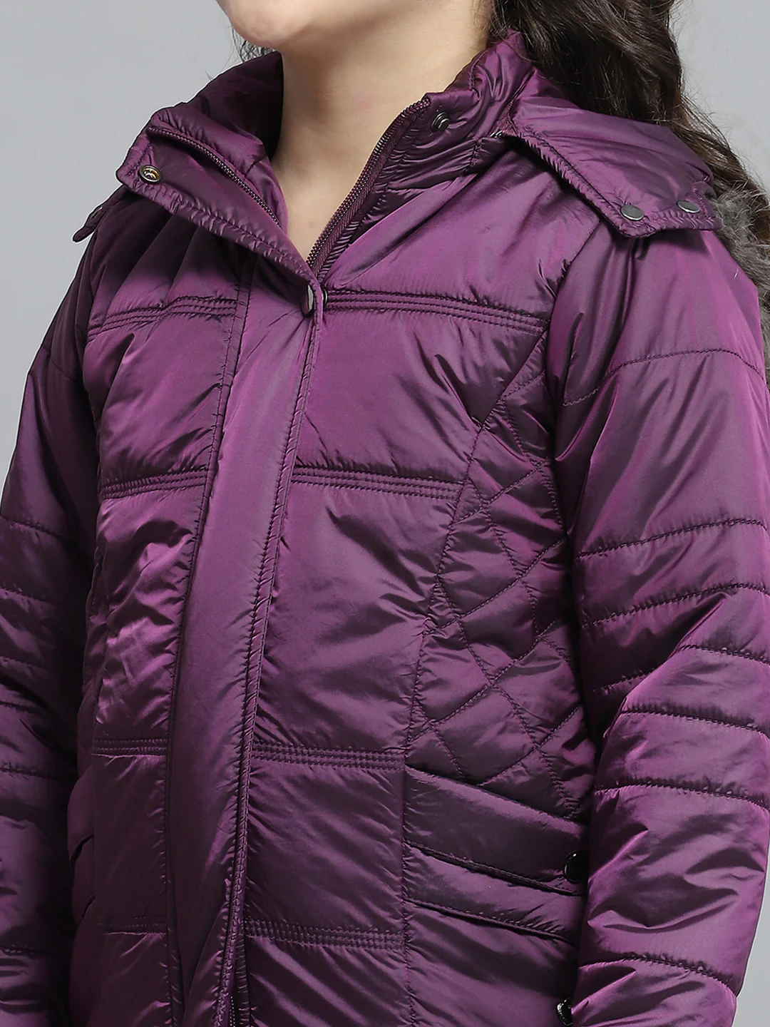 Girls Purple Solid Hooded Full Sleeve Jacket - Image 8