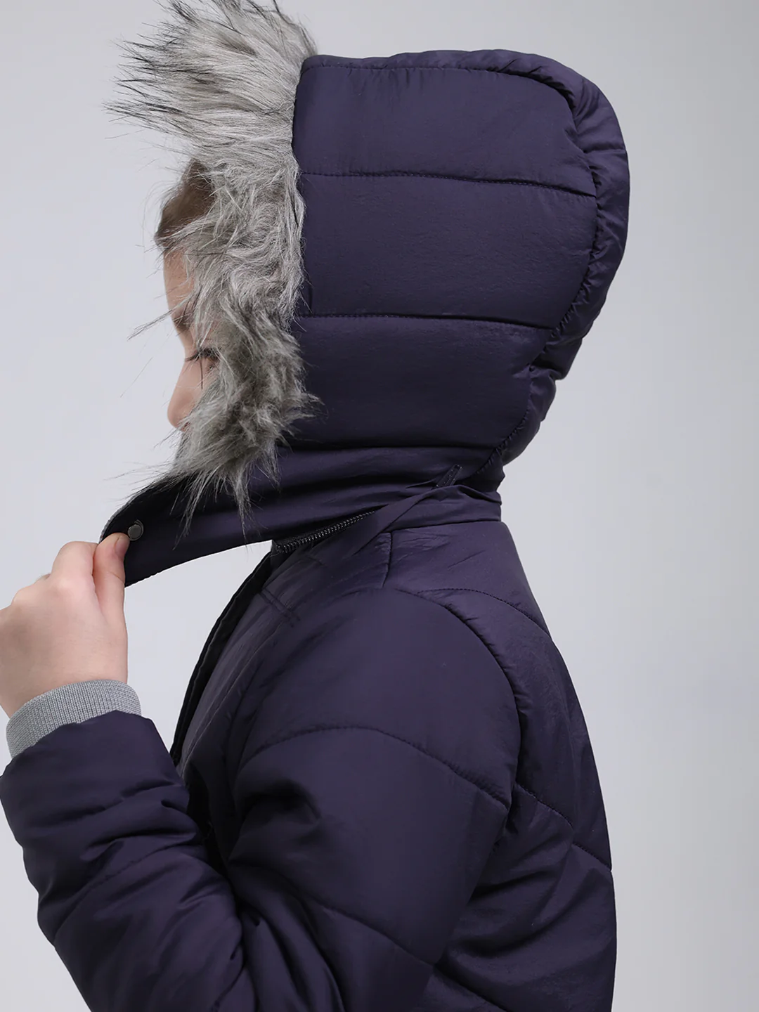 Girls Purple Solid Hooded Full Sleeve Jacket - Image 7