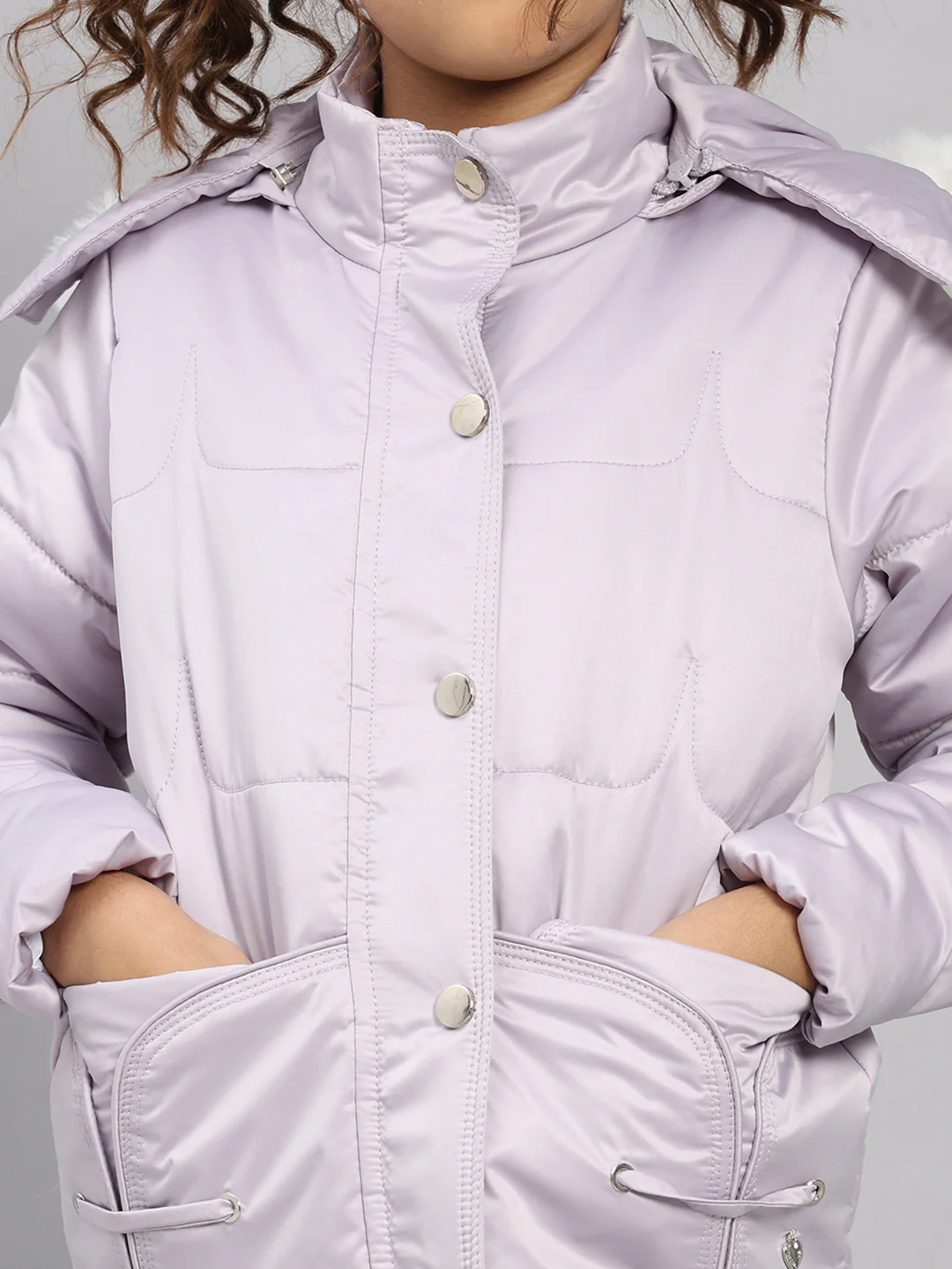 Girls Purple Solid Hooded Full Sleeve Jacket - Image 6
