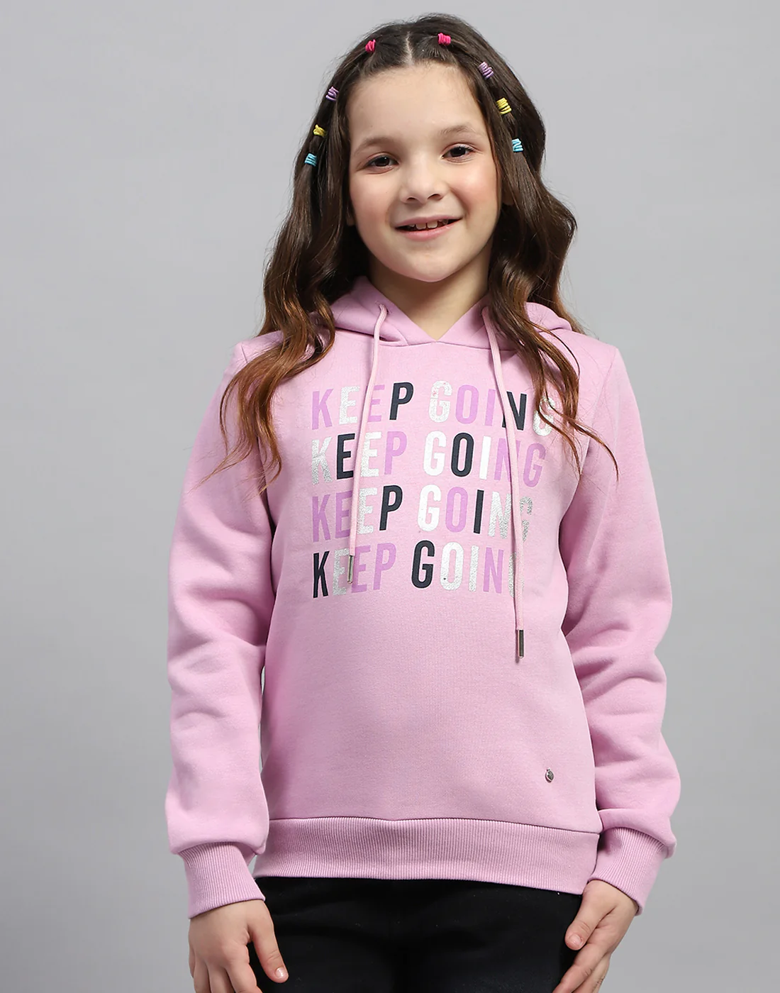 Girls Purple Solid Hooded Full Sleeve Sweatshirt - Image 2