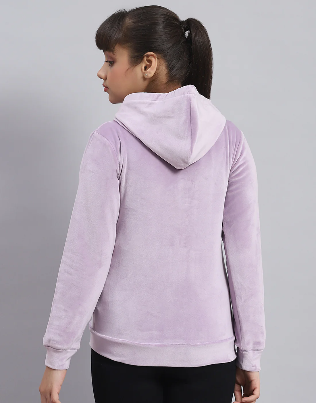 Girls Purple Solid Hooded Full Sleeve Sweatshirt - Image 6