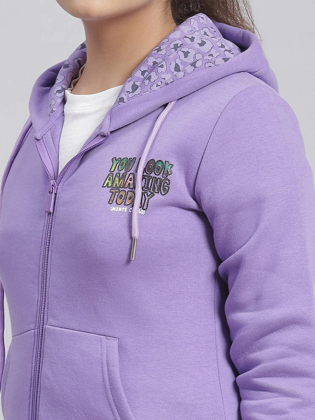 Girls Purple Solid Hooded Full Sleeve Sweatshirt - Image 6